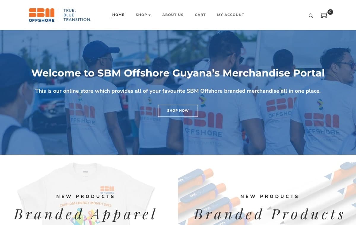 SBM Merchandise homepage screenshot